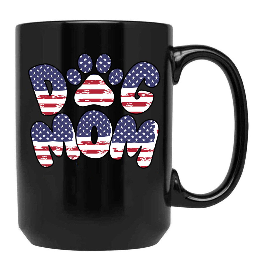 Funny Dog Mom Usa Flag Black Coffee Mug, Gift Coffee Mug