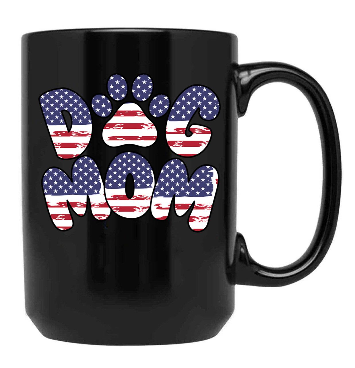Funny Dog Mom Usa Flag Black Coffee Mug, Gift Coffee Mug