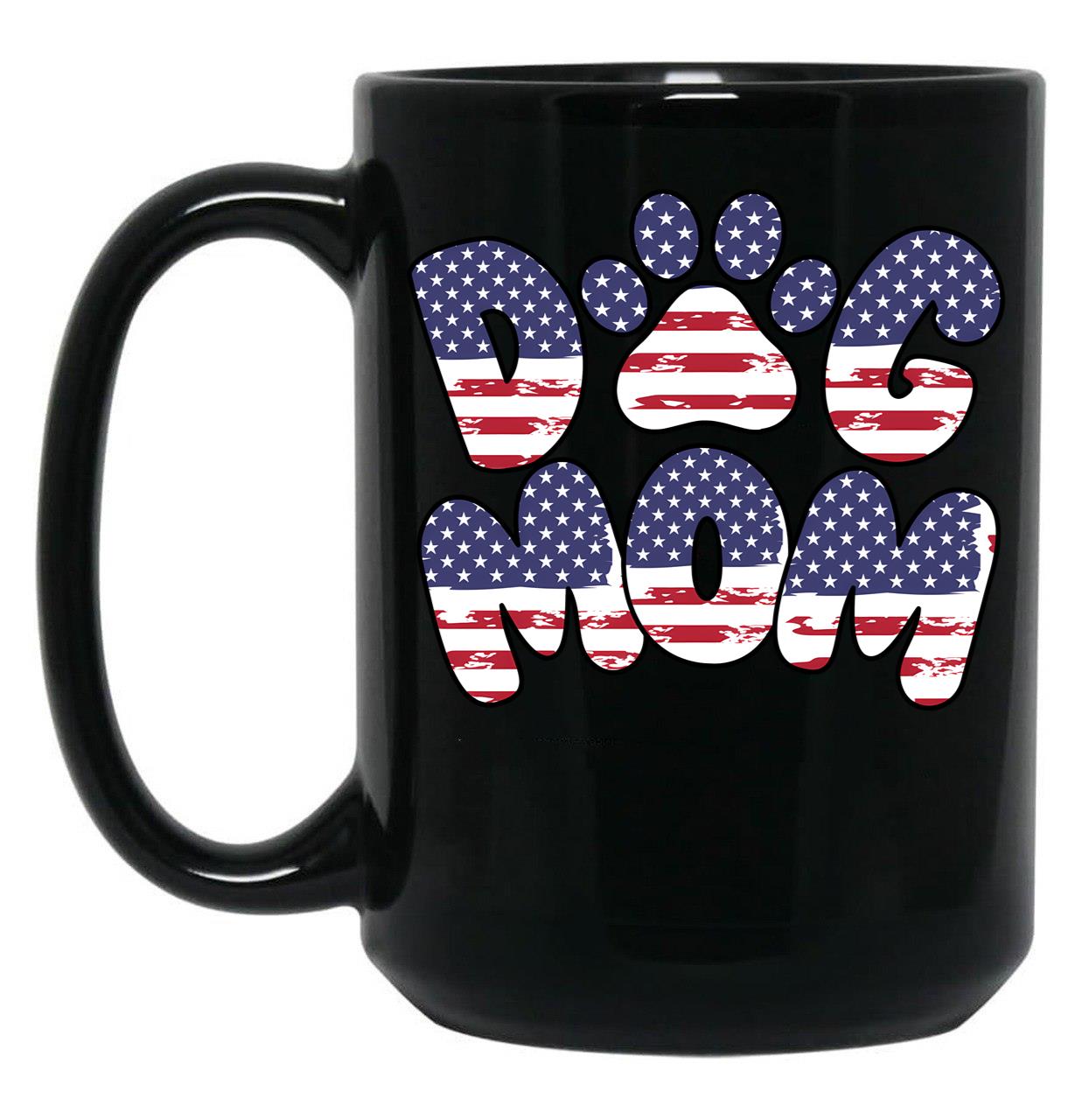 Funny Dog Mom Usa Flag Black Coffee Mug, Gift Coffee Mug