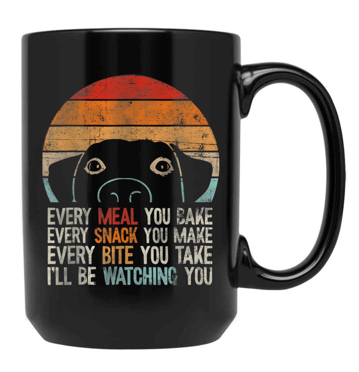 Funny Dog Retro Dog Tee I'Ll Be Watching You Dog Black Coffee Mug, Gift Coffee Mug