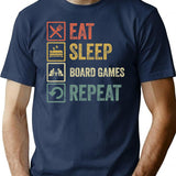 Funny Eat Sleep Board Games Repeat Retro Vintage T-Shirt for Men & Women, T-Shirts Graphic Tee - Navy