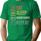 Funny Eat Sleep Board Games Repeat Retro Vintage T-Shirt for Men & Women, T-Shirts Graphic Tee - Green