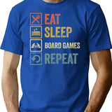 Funny Eat Sleep Board Games Repeat Retro Vintage T-Shirt for Men & Women, T-Shirts Graphic Tee - Blue