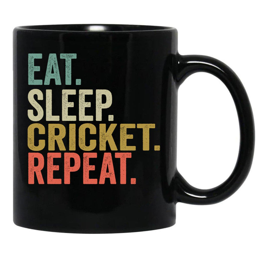 Funny Eat Sleep Cricket Repeat Vintage Retro Cricket Lover Gift Black Coffee Mug, Gift Coffee Mug - Black