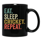 Funny Eat Sleep Cricket Repeat Vintage Retro Cricket Lover Gift Black Coffee Mug, Gift Coffee Mug - Black