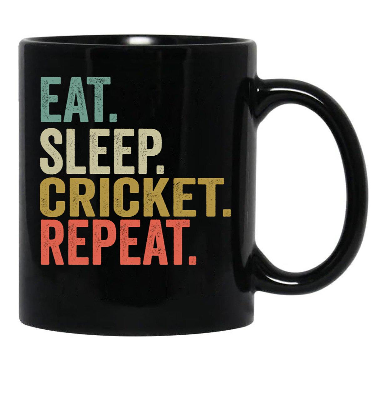 Funny Eat Sleep Cricket Repeat Vintage Retro Cricket Lover Gift Black Coffee Mug, Gift Coffee Mug - Black