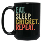 Funny Eat Sleep Cricket Repeat Vintage Retro Cricket Lover Gift Black Coffee Mug, Gift Coffee Mug