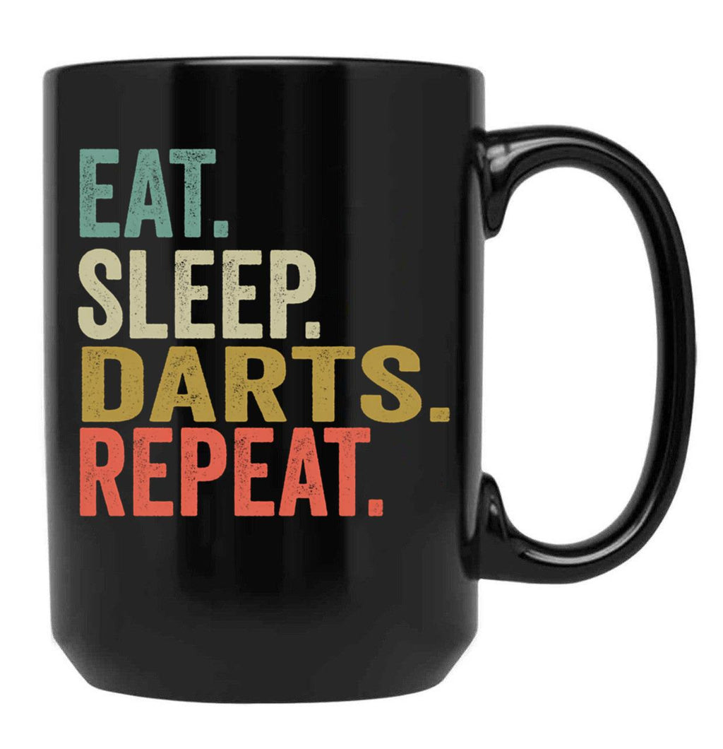 Funny Eat Sleep Darts Repeat Vintage Retro Darts Lover Gift Black Coffee Mug, Gift Coffee Mug