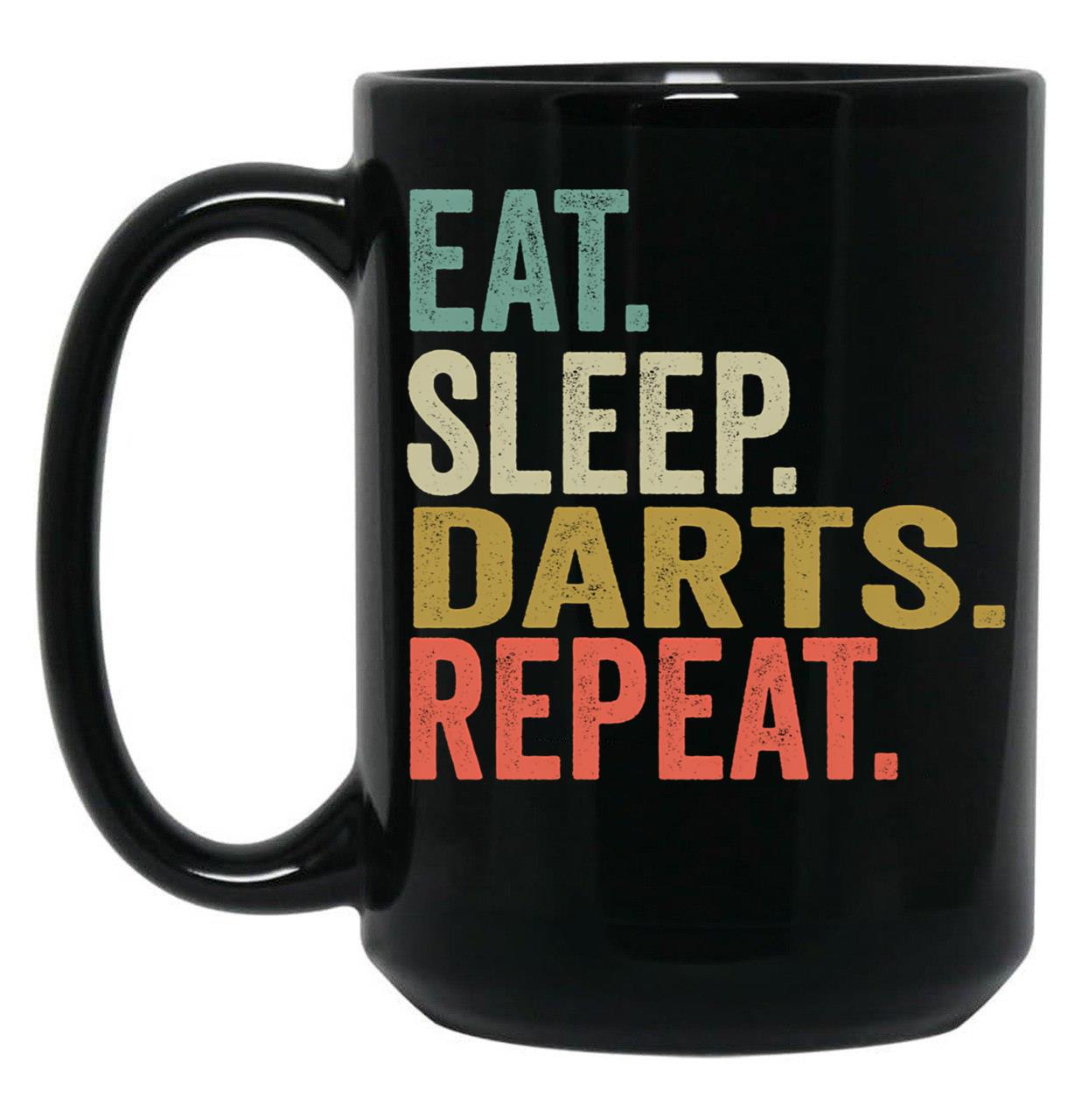 Funny Eat Sleep Darts Repeat Vintage Retro Darts Lover Gift Black Coffee Mug, Gift Coffee Mug