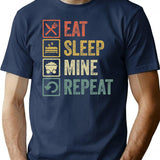 Funny Eat Sleep Mine Repeat Retro Vintage Gift T-Shirt for Men & Women, T-Shirts Graphic Tee - Navy