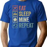 Funny Eat Sleep Mine Repeat Retro Vintage Gift T-Shirt for Men & Women, T-Shirts Graphic Tee - Blue