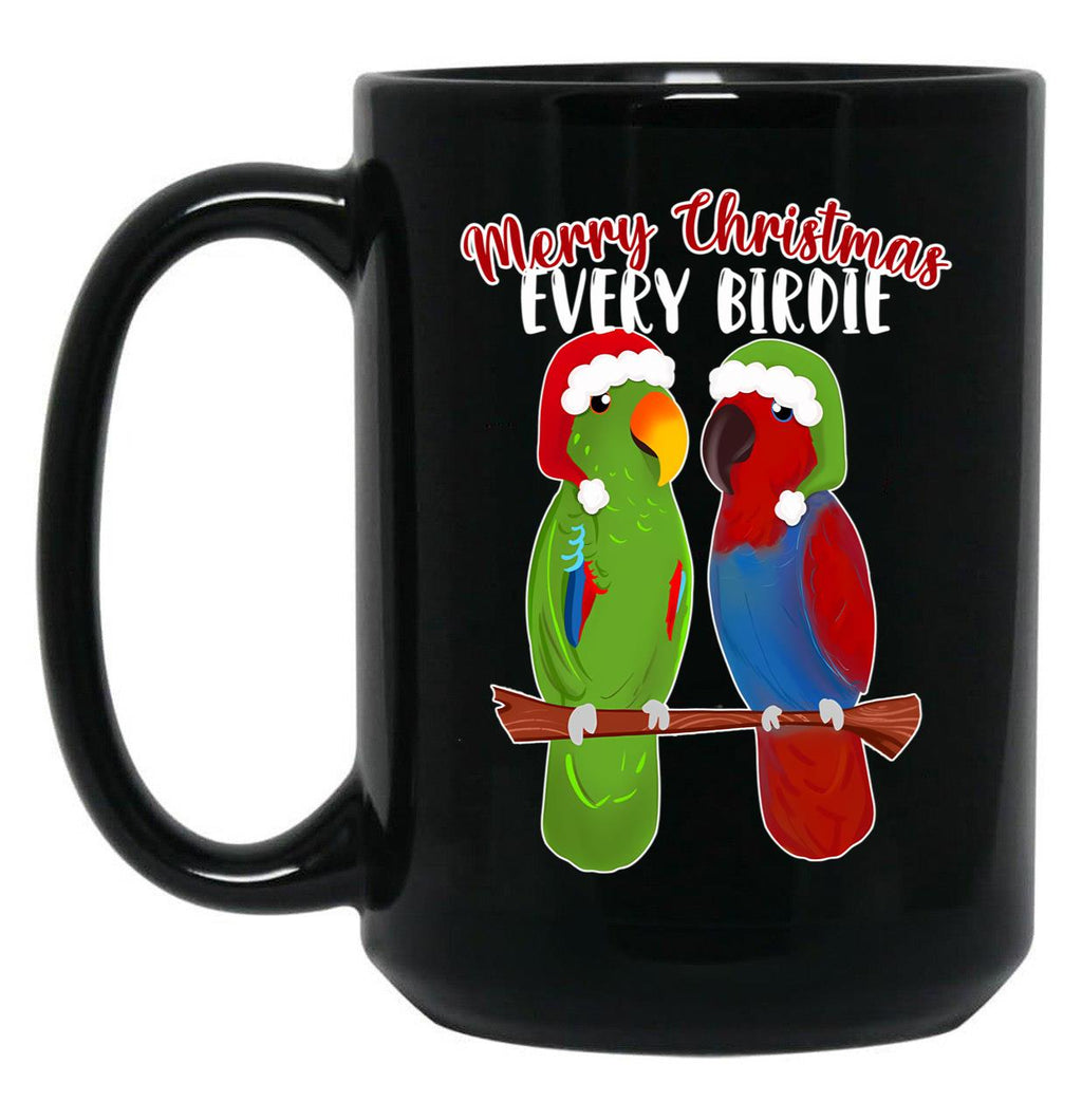 Funny Eclectus Merry Christmas Every Birdie Black Coffee Mug, Gift Coffee Mug