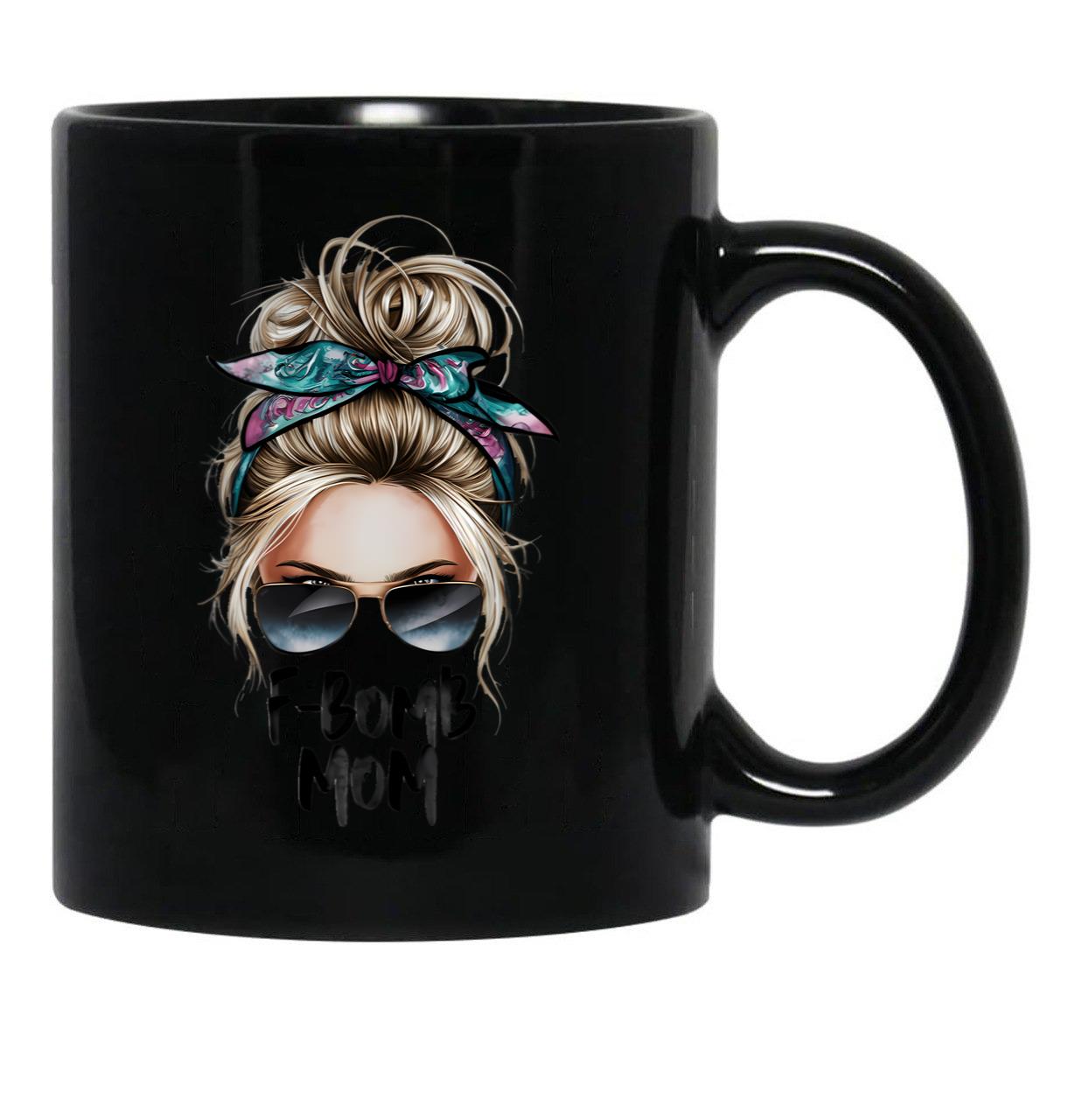 Funny F Bomb Mom Black Coffee Mug, Gift Coffee Mug - Black