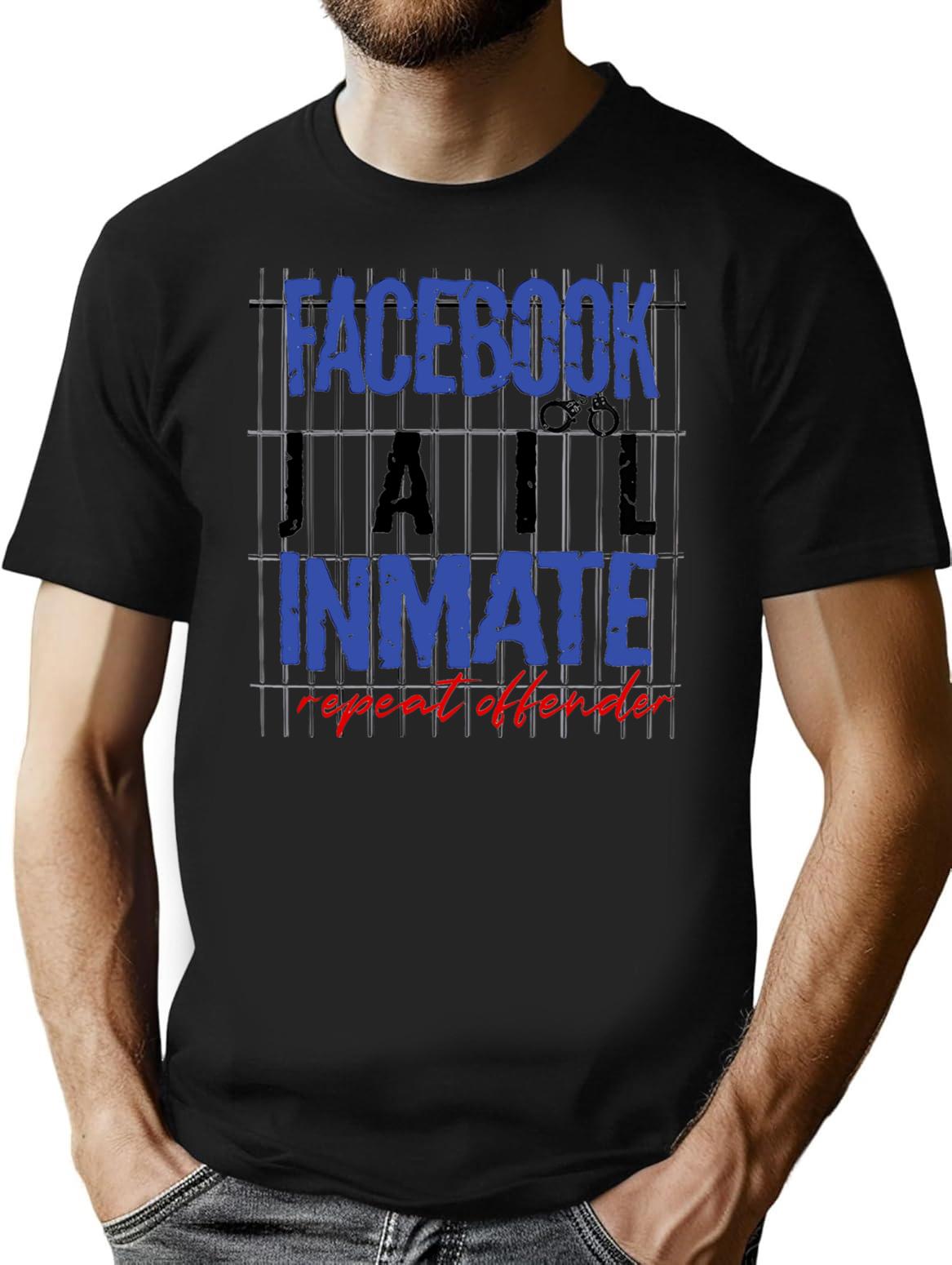 Funny Facebook Jail Inmate Repeat Offender Premium Heavyweight Cotton T-Shirt - Black