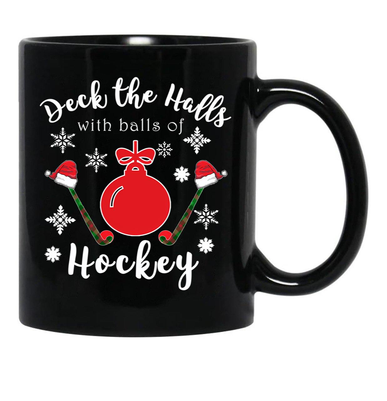 Funny Field Hockey Christmas Gift - Deck The Halls With Balls Of Hockey Black Coffee Mug, Gift Coffee Mug - Black