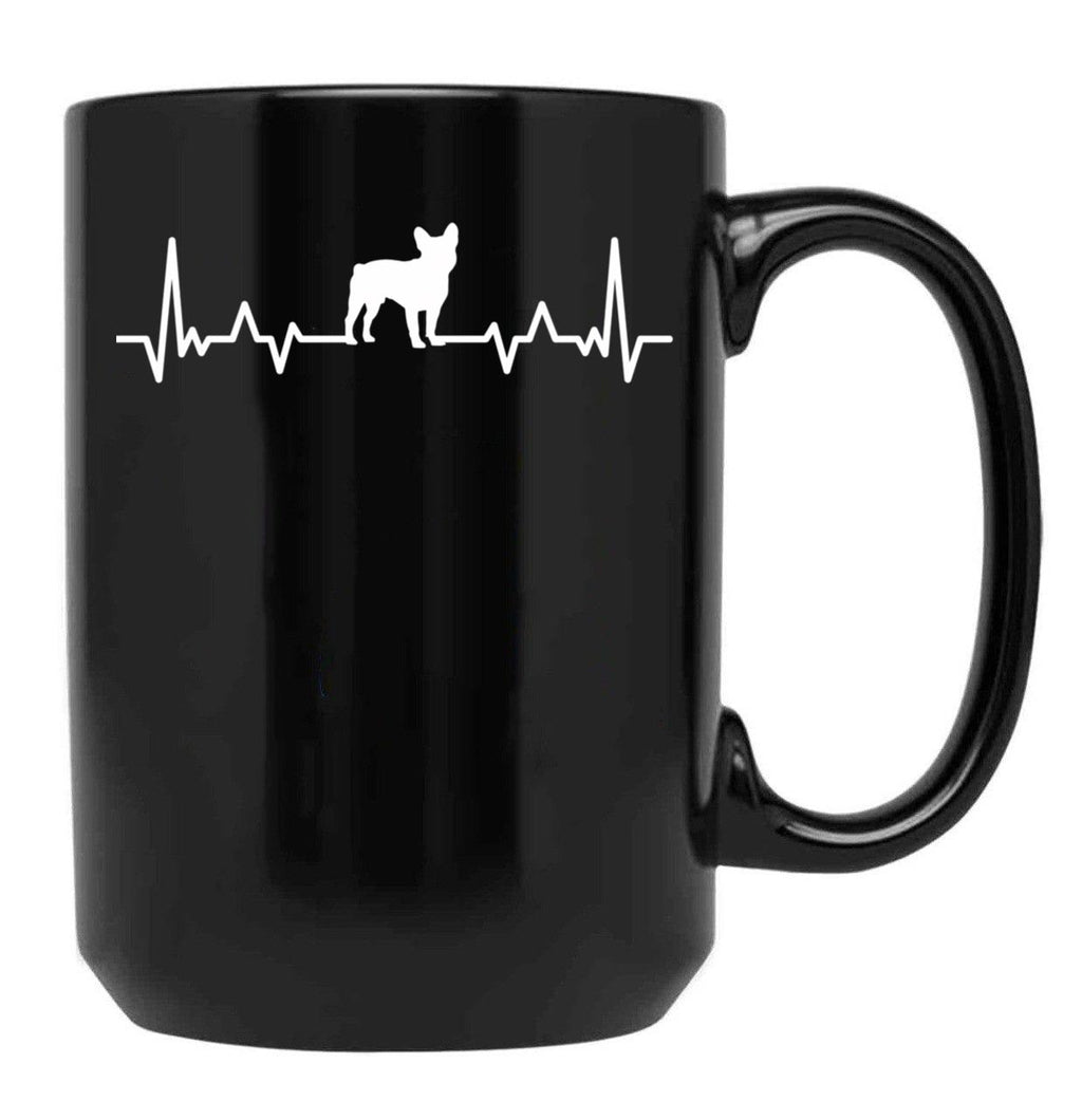 Funny French Bulldog Heartbeat Black Coffee Mug, Gift Coffee Mug