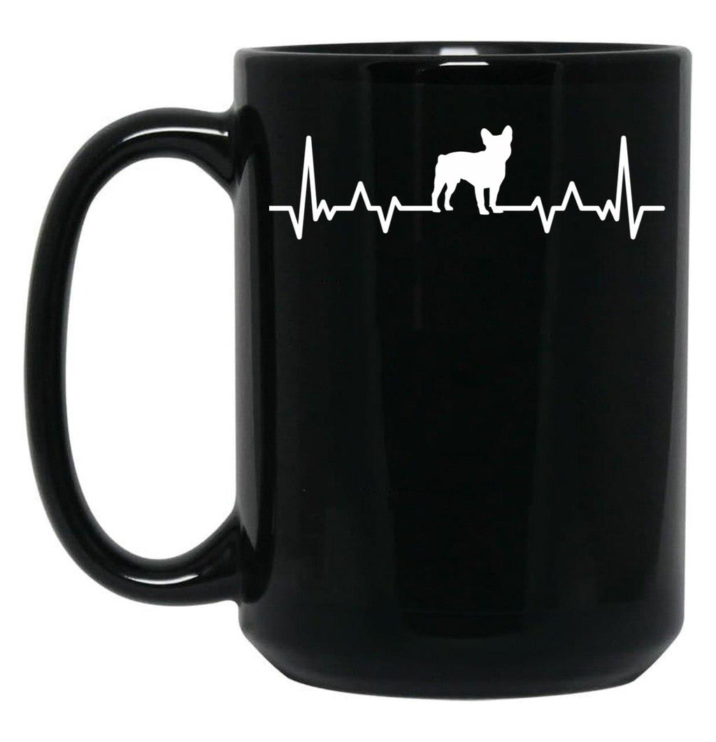 Funny French Bulldog Heartbeat Black Coffee Mug, Gift Coffee Mug