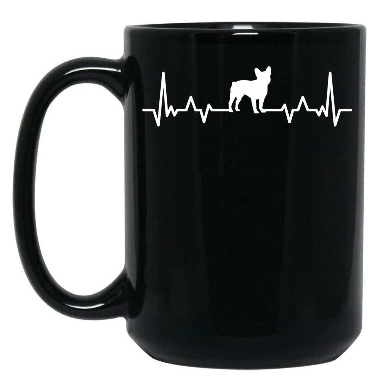 Funny French Bulldog Heartbeat Black Coffee Mug, Gift Coffee Mug