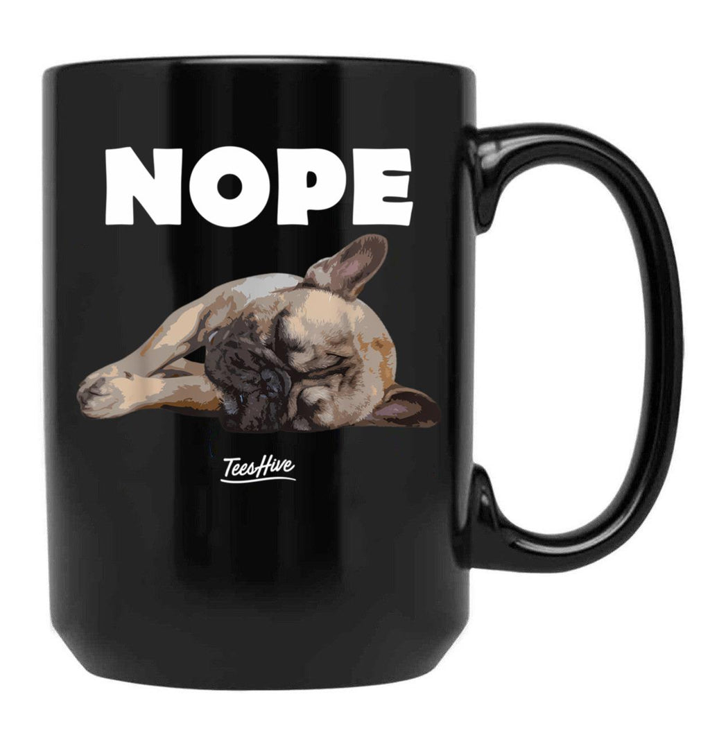Funny French Bulldog Nope Graphic French Bulldog Lover Black Coffee Mug, Gift Coffee Mug