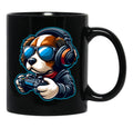 Funny Gamer Dog In Sunglasses And Headphones Black Coffee Mug, Gift Coffee Mug - Black