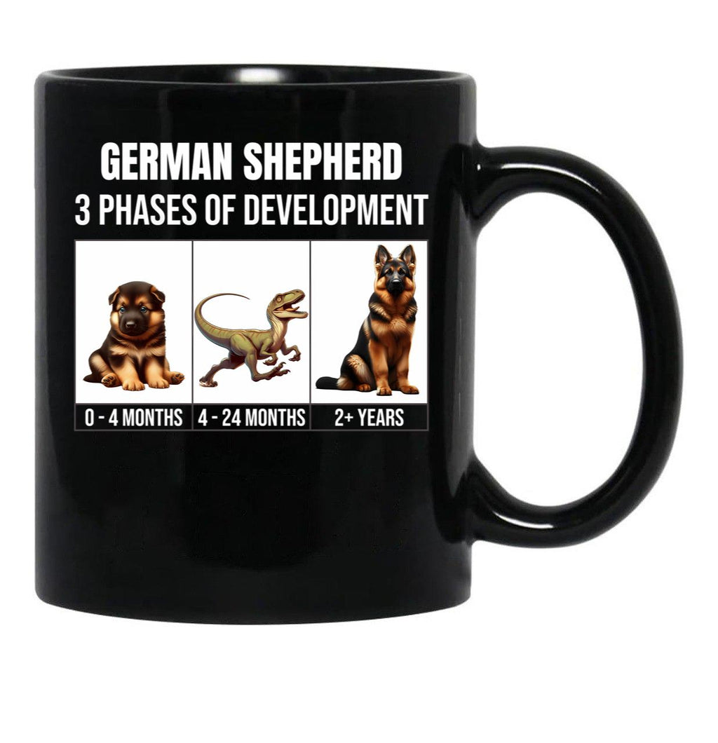 Funny German Shepherd 3 Phases Of Development Black Coffee Mug, Gift Coffee Mug - Black