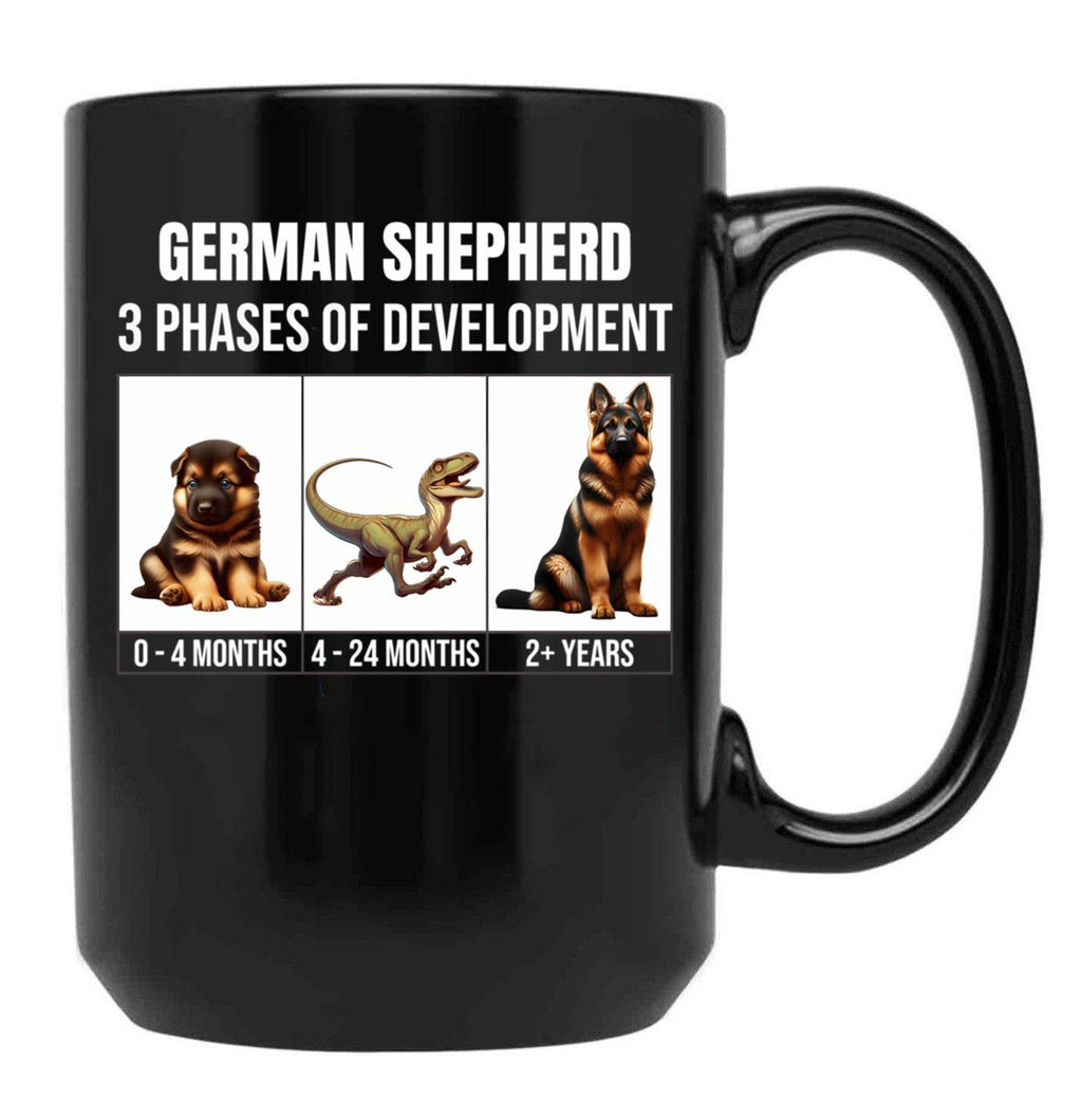 Funny German Shepherd 3 Phases Of Development Black Coffee Mug, Gift Coffee Mug