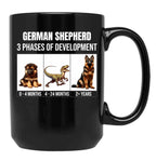 Funny German Shepherd 3 Phases Of Development Black Coffee Mug, Gift Coffee Mug