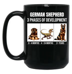 Funny German Shepherd 3 Phases Of Development Black Coffee Mug, Gift Coffee Mug
