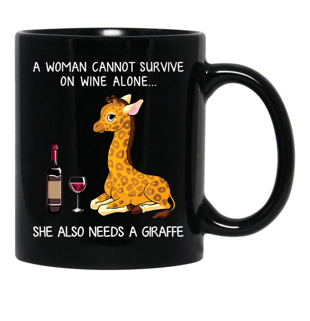 Funny Giraffe And Wine Black Coffee Mug, Gift Coffee Mug - Black