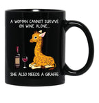 Funny Giraffe And Wine Black Coffee Mug, Gift Coffee Mug - Black