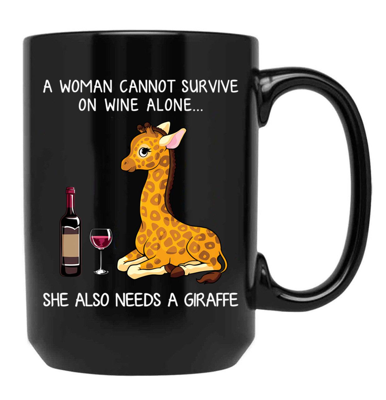 Funny Giraffe And Wine Black Coffee Mug, Gift Coffee Mug