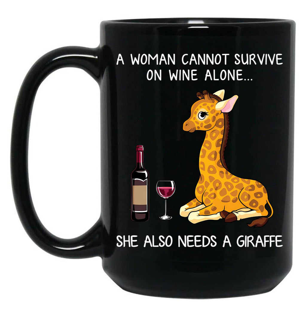 Funny Giraffe And Wine Black Coffee Mug, Gift Coffee Mug