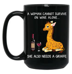 Funny Giraffe And Wine Black Coffee Mug, Gift Coffee Mug