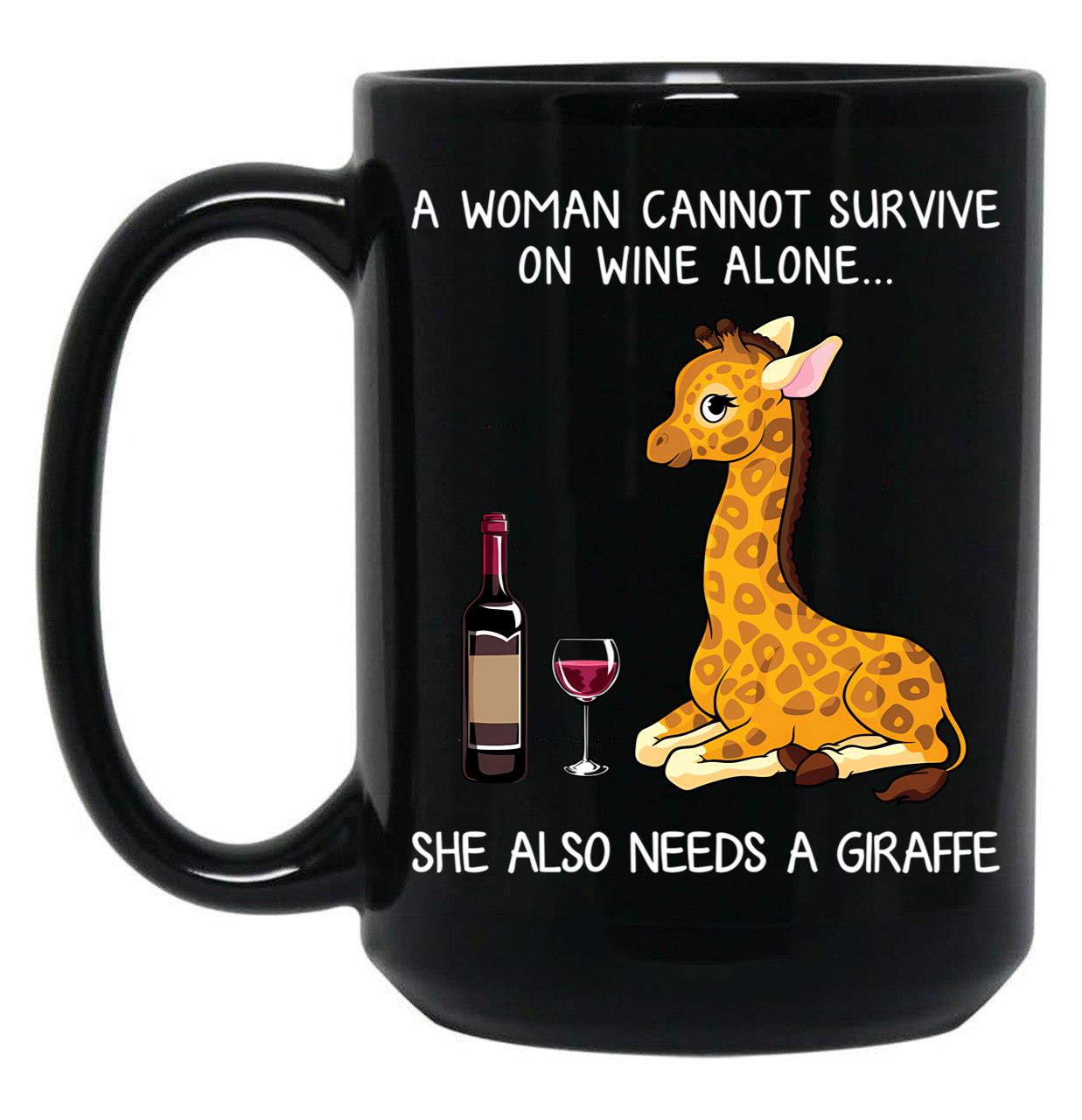 Funny Giraffe And Wine Black Coffee Mug, Gift Coffee Mug