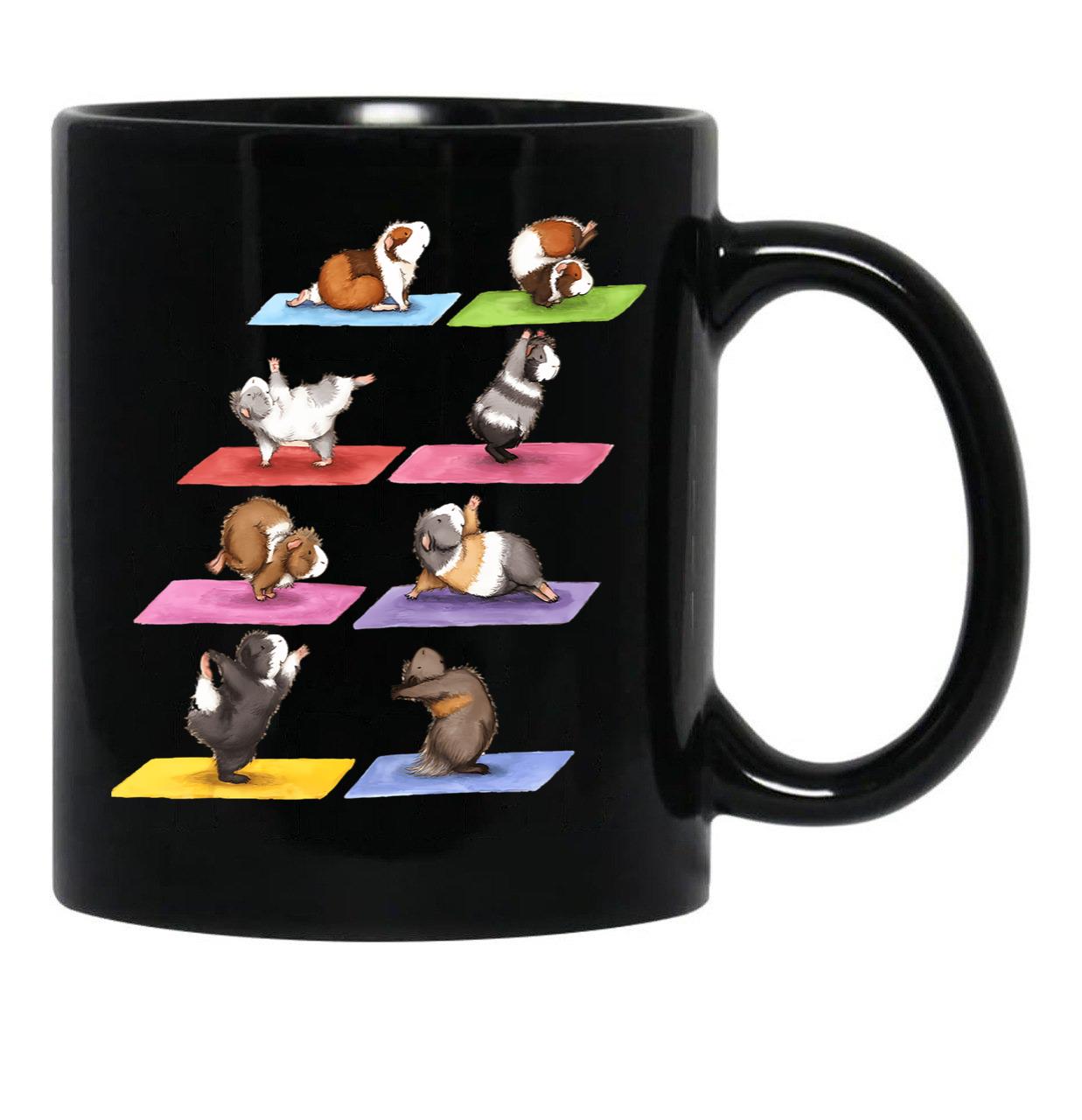 Funny Guinea Pig Yoga Position Workout Pet Animal Lover Black Coffee Mug, Gift Coffee Mug - Black