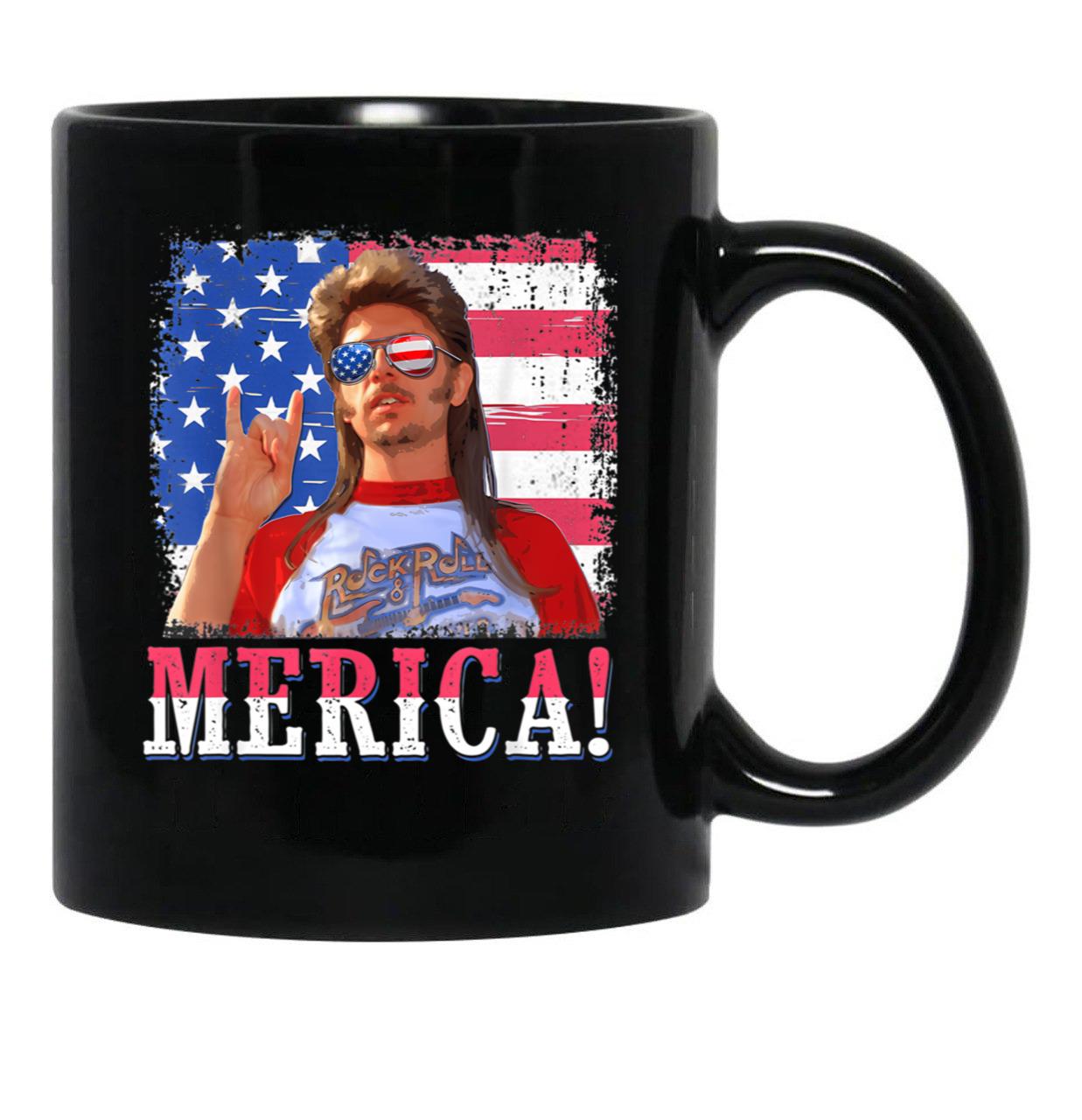 Funny Joe_Dirt'S Merica 4Th Of July American Flag Black Coffee Mug - Black
