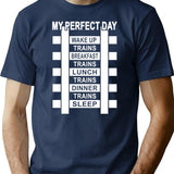 Funny Railroad Locomotive Train Lover Gift 'My Perfect Day' Trains T-Shirt for Men & Women, T-Shirts Graphic Tee - Navy