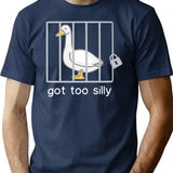 Funny Silly Goose Got Too Silly T-Shirt for Men & Women, T-Shirts Graphic Tee - Navy