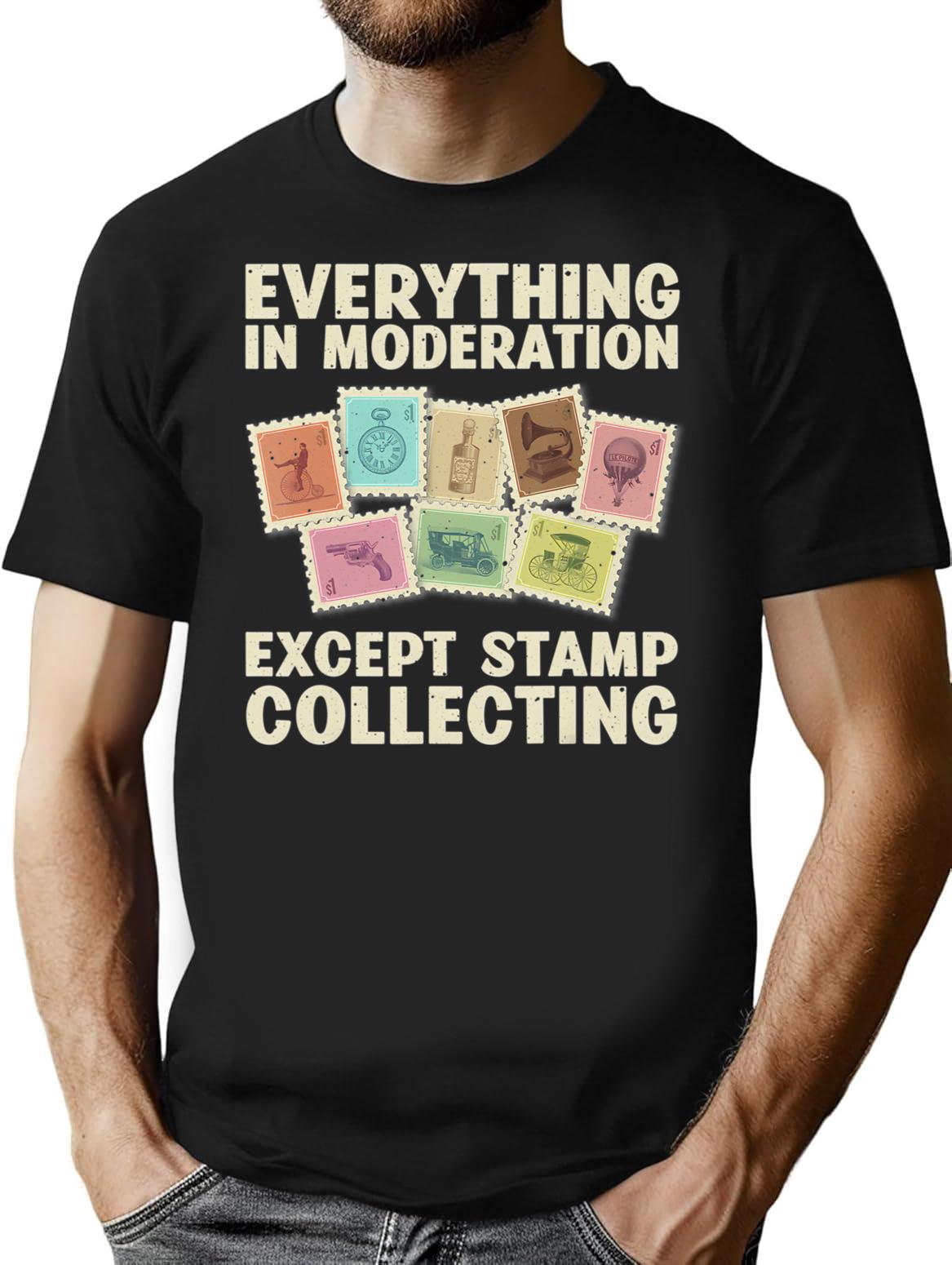 Funny Stamp Collecting Cool Stamp Collector T-Shirt for Men & Women, T-Shirts Graphic Tee - Black