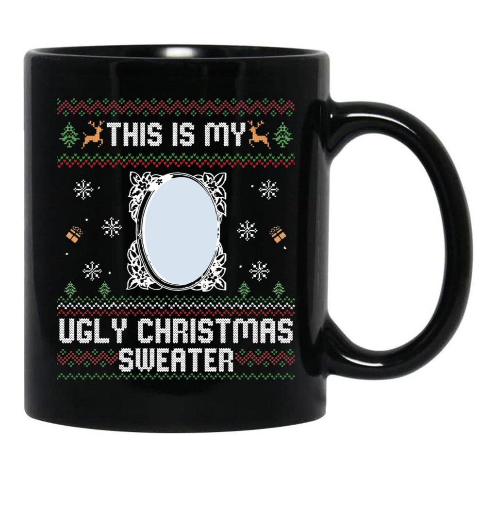 Funny Ugly Christmas Sweater with Mirror Black Coffee Mug, Gift Coffee Mug - Black