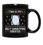 Funny Ugly Christmas Sweater with Mirror Black Coffee Mug, Gift Coffee Mug - Black