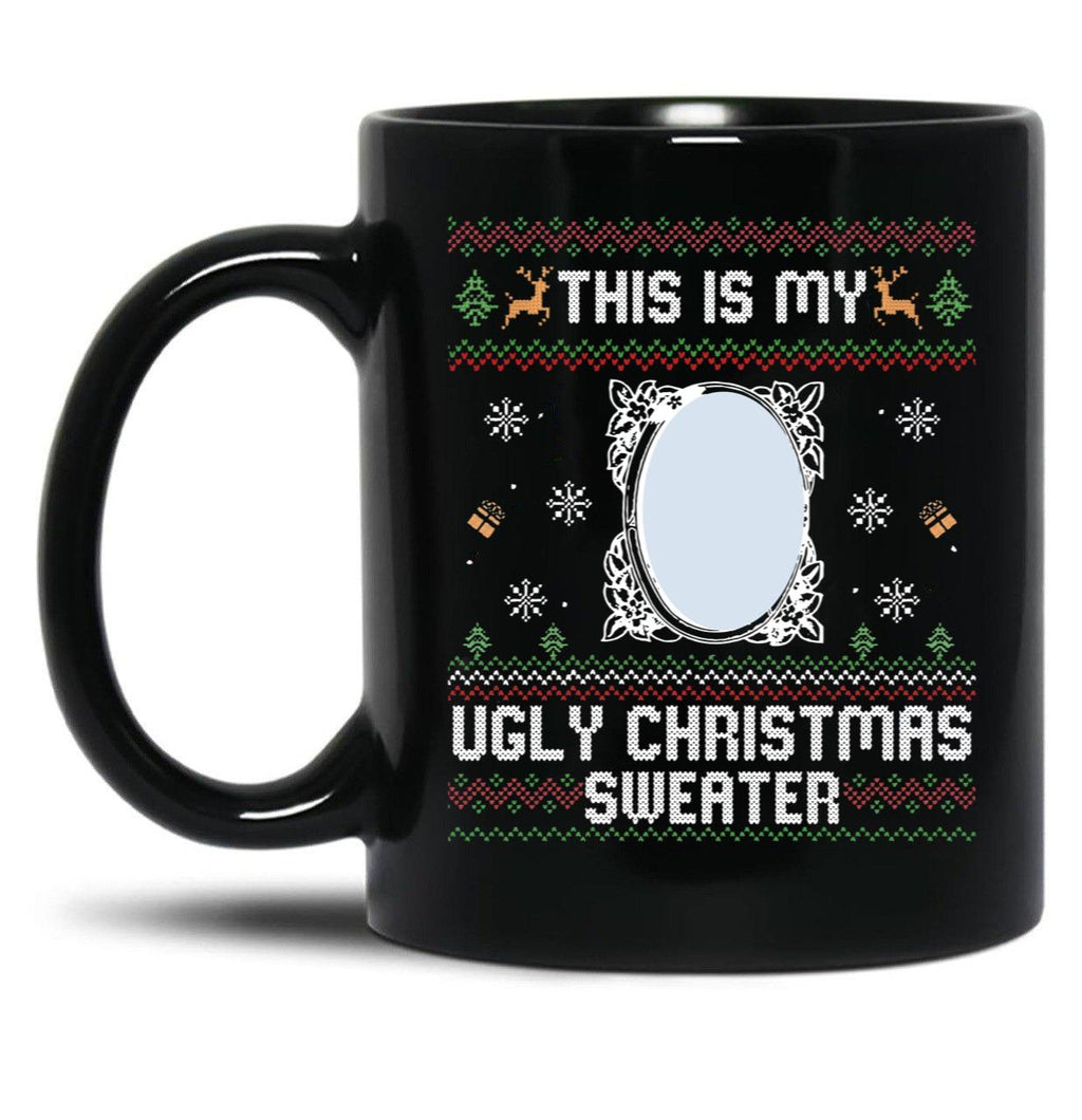 Funny Ugly Christmas Sweater with Mirror Black Coffee Mug, Gift Coffee Mug