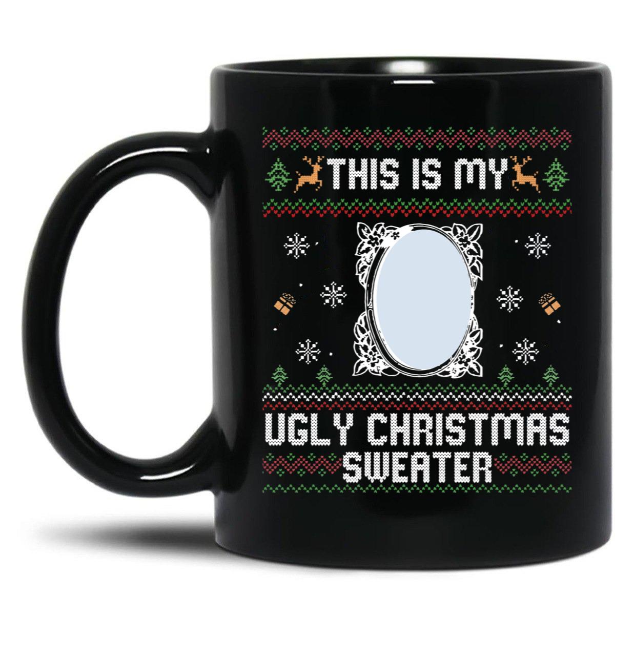 Funny Ugly Christmas Sweater with Mirror Black Coffee Mug, Gift Coffee Mug