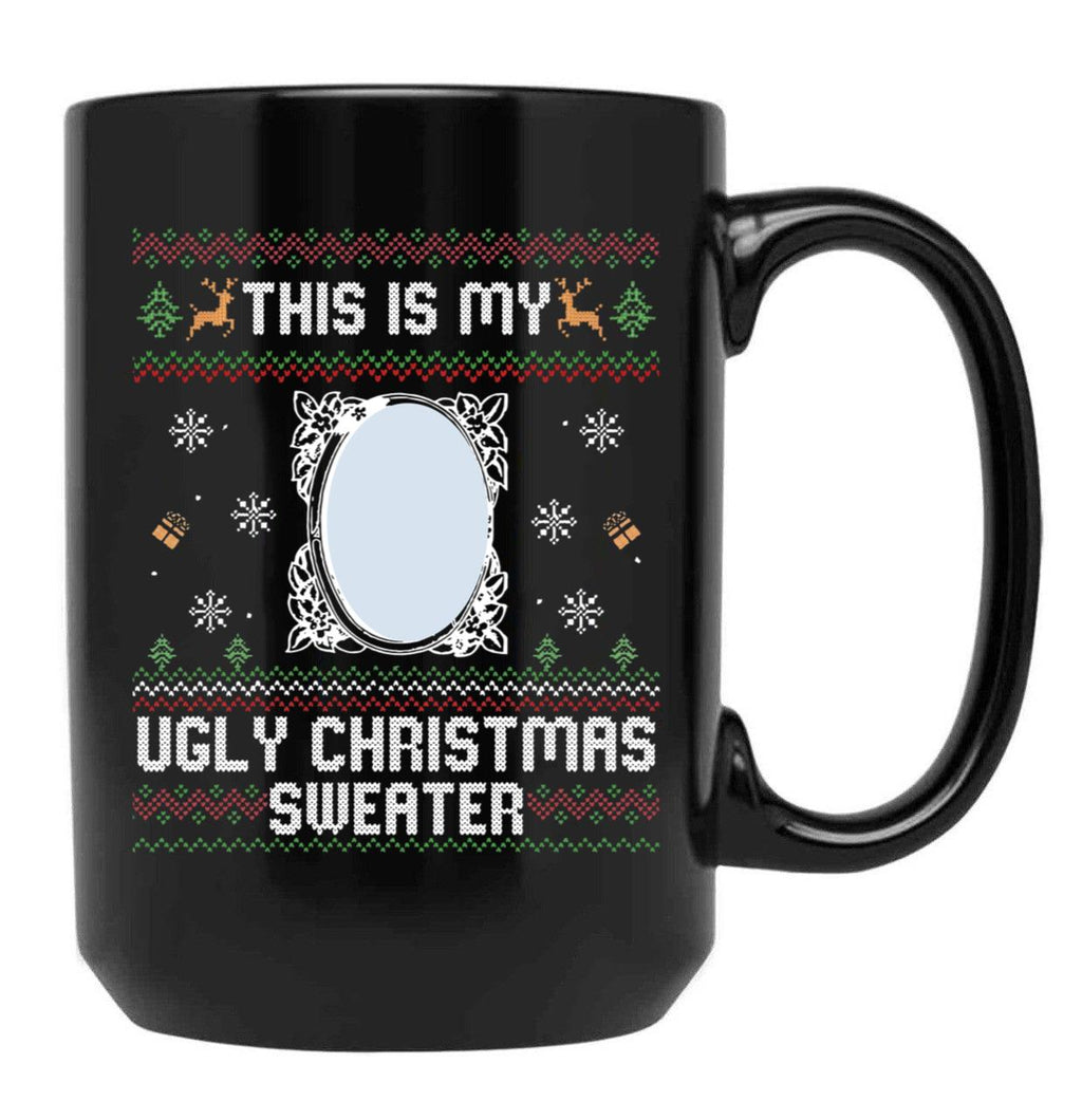Funny Ugly Christmas Sweater with Mirror Black Coffee Mug, Gift Coffee Mug