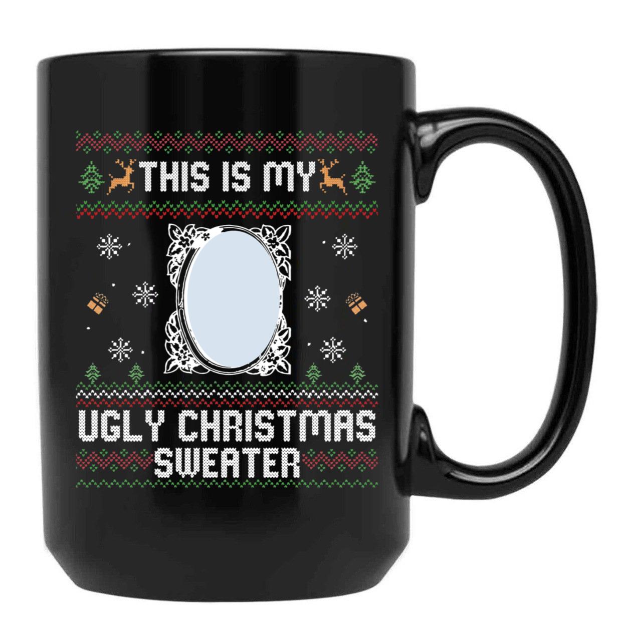 Funny Ugly Christmas Sweater with Mirror Black Coffee Mug, Gift Coffee Mug