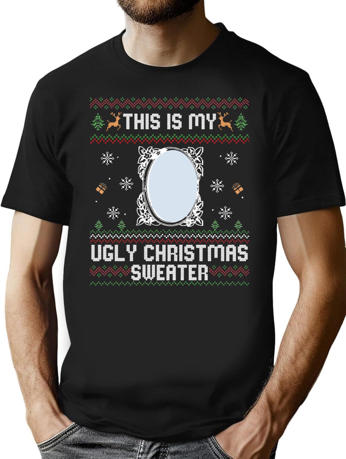 Funny Ugly Christmas Sweater with Mirror Premium Heavyweight Cotton T-Shirt - Black