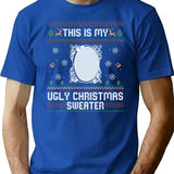 Funny Ugly Christmas Sweater with Mirror Premium Heavyweight Cotton T-Shirt - Blue