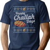 Funny Ugly Hanukkah Sweater Happy Challah Days T-Shirt for Men & Women, T-Shirts Graphic Tee - Navy