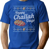 Funny Ugly Hanukkah Sweater Happy Challah Days T-Shirt for Men & Women, T-Shirts Graphic Tee - Blue