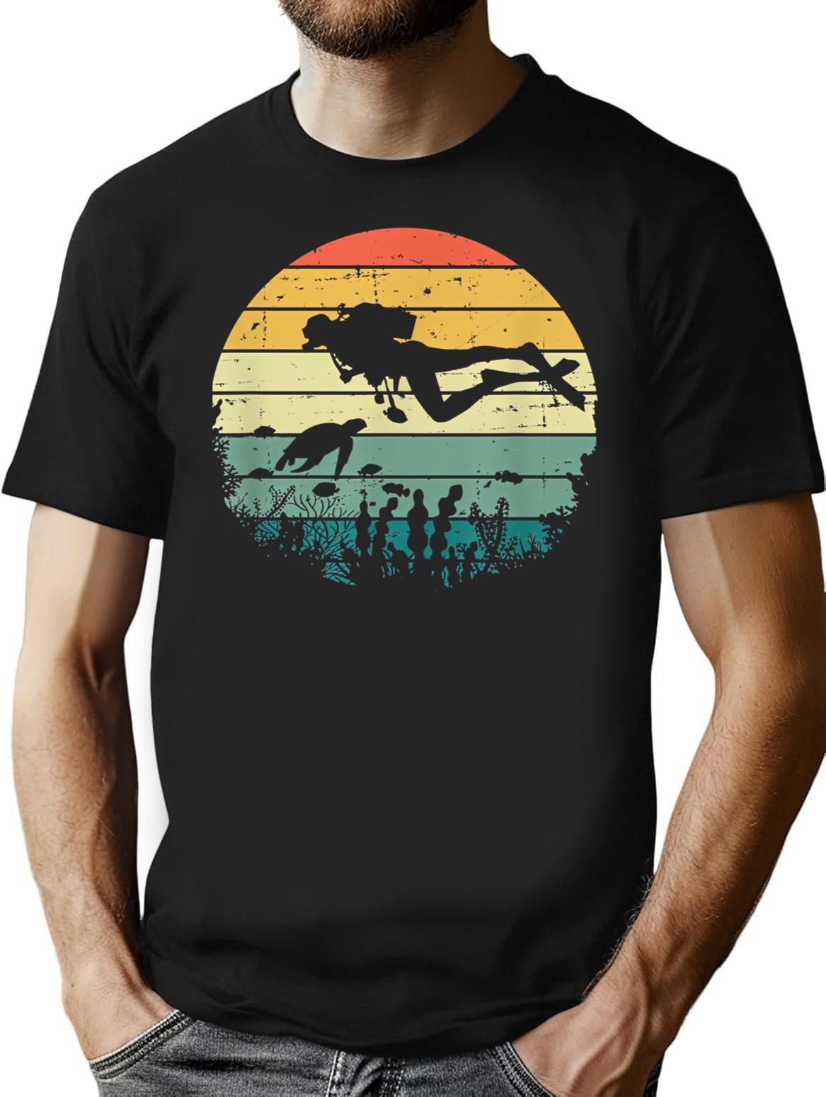 Funny Vintage Scuba Diving Dive Diver T-Shirt for Men & Women, T-Shirts Graphic Tee - Black